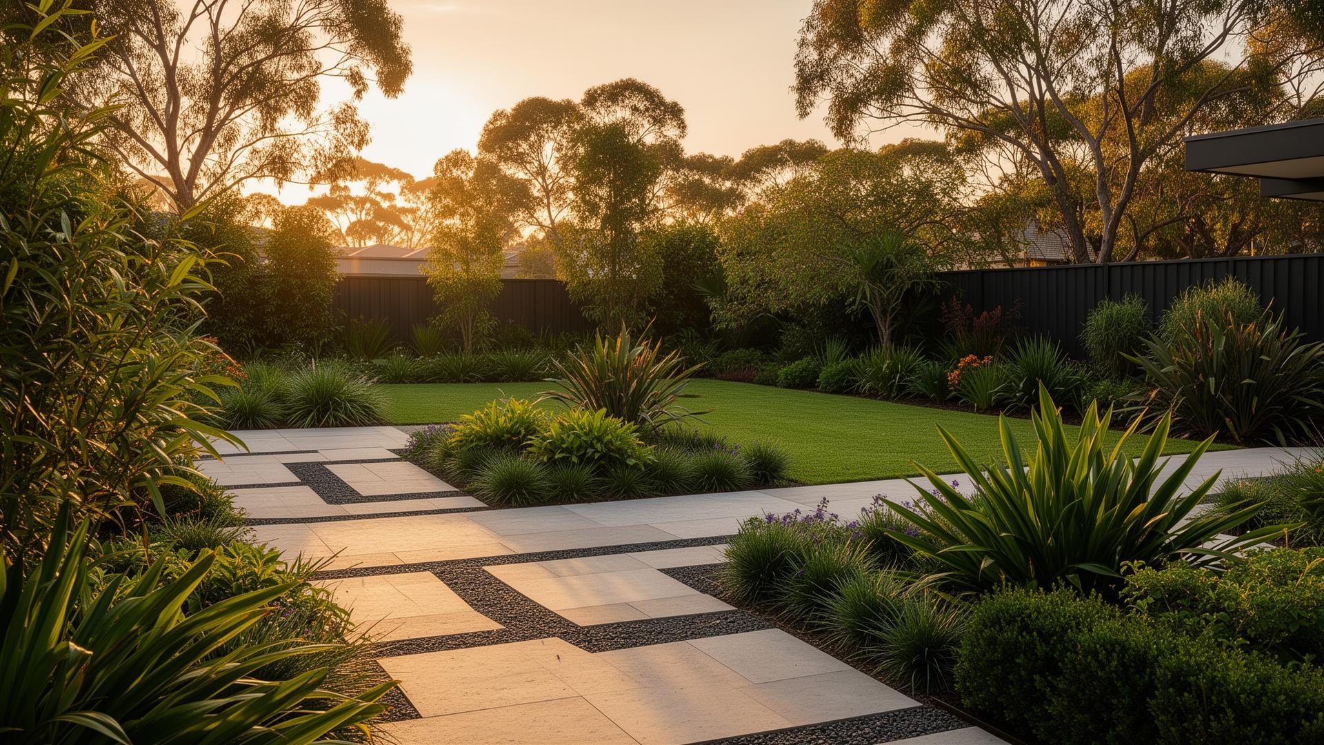 Beautiful Bayside garden at sunset